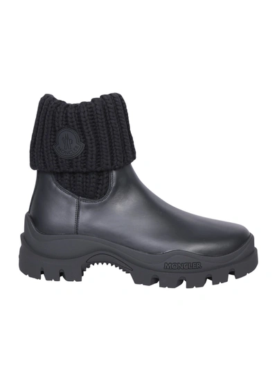 Moncler Larue Ribbed-knit And Leather Ankle Boots In Black