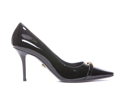 Versace Gianni 120 Ribbon Pumps In Patent Leather In Black