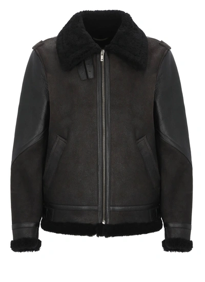 Golden Goose Zip-up Shearling Leather Jacket In Black
