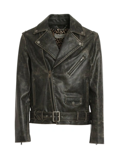 Golden Goose Distressed Leather Biker Jacket In Black (black)