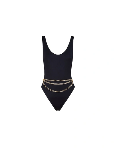 Palm Angels Swimwear Ekaterina One Piece Swimsuit With Jewel Belt In Black