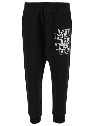 Dsquared2 Black Jogger Pants With Icon Logo Print In Cotton Man