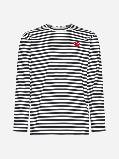 Comme Des Garçons Logo-patch Striped Cotton T-shirt In Black