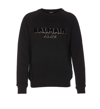 Balmain Gold Logo Sweatshirt In Noir Noir Or