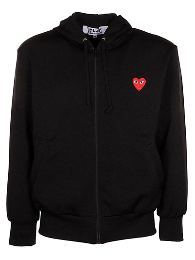Comme Des Garçons Heart Embroidered Hoodie In Black