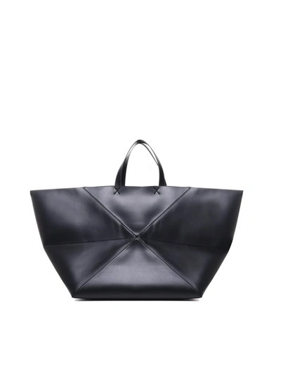Loewe Xxl Puzzle Fold Tote Bag In Shiny Calfskin In Black
