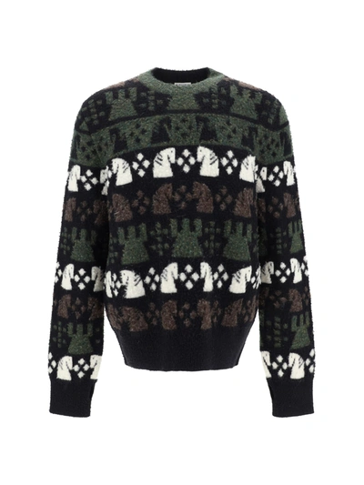 Burberry Wool Blend Sweater With Checkered Pattern In Multicolor