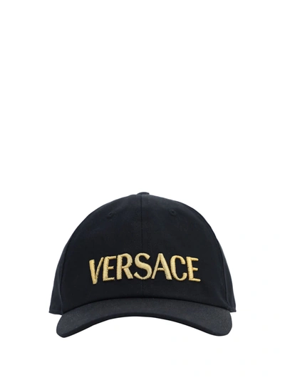 Versace Logo Baseball Cap In Black/gold
