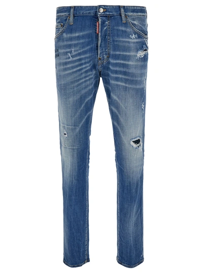 Dsquared2 Cool Guy Light Blue Five-pocket Jeans With Rips In Stretch Cotton Denim Man