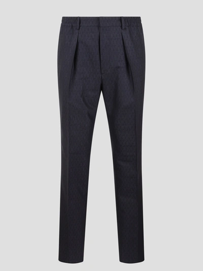 Fendi Ff Stripes Jacquard Wool Trousers In Blue