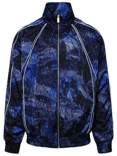 Off-white Off White Crinkled Zip-up Windbreaker Jacket In Blue