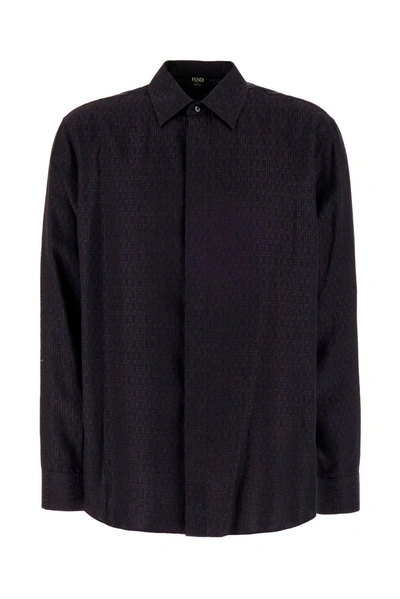 Fendi Micro Ff Striped Oversized Shirt In Blue