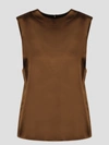 Saint Laurent Silk Satin Crepe Tank Top In Brown