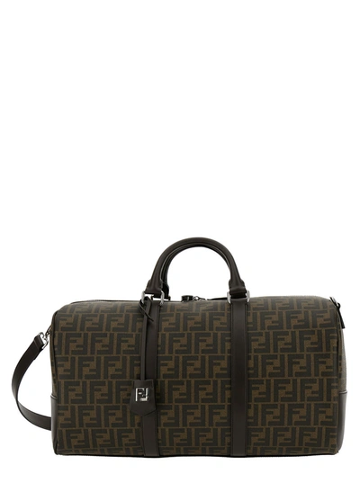 Fendi Large Duffle Brown Travel Bag With Ff Motif In Fabric Man