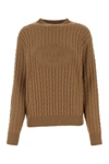 Prada Textured Cable Knit Sweater In Cammello