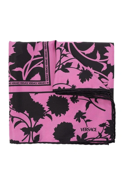 Versace Floral Silhouette-printed Rolled Trim Foulard In Default Title