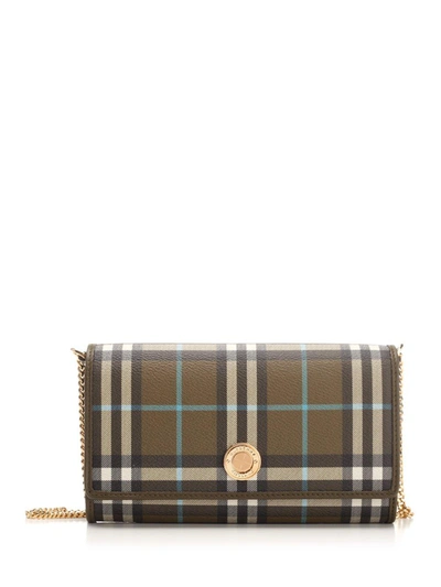 Burberry Check Wallet With Chain Strap In Green
