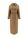 Prada Toggle Velour Duffle Hooded Coat In Khaki