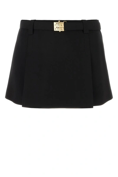 Miu Miu Black Stretch Wool Mini Skirt In Nero