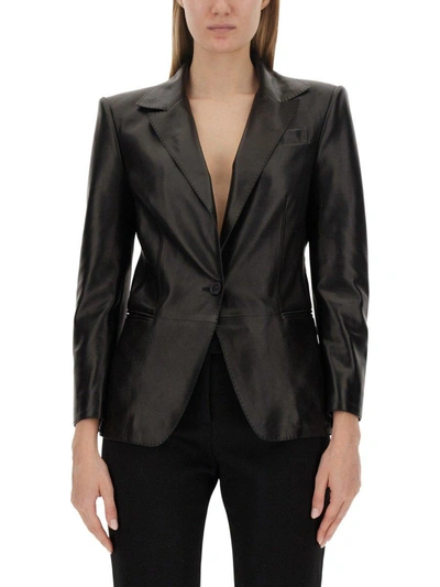Tom Ford Leather Jacket In Nero