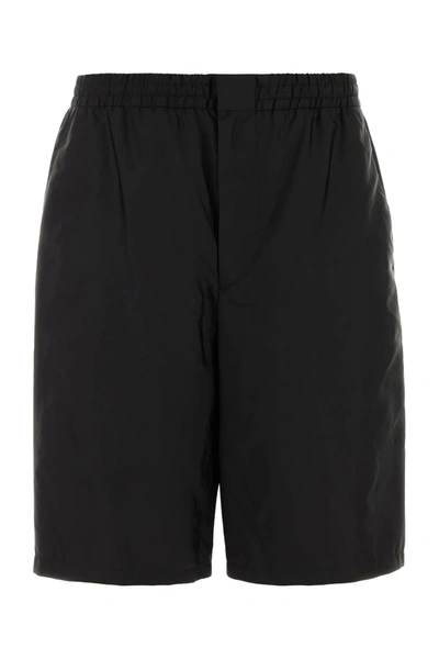 Prada Man Black Re-nylon Bermuda Shorts In Nero