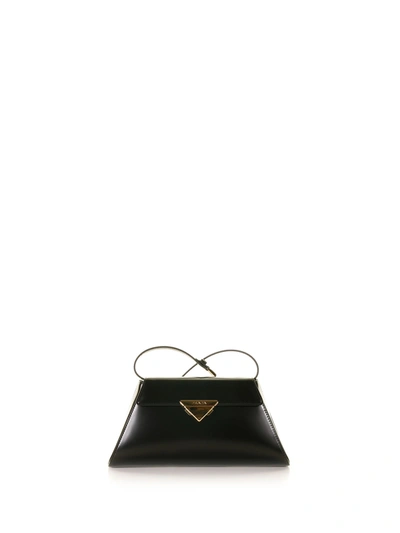 Prada Medium Handbag In Brushed Leather In Nero