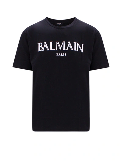 Balmain Eco-designed Cotton T-shirt With  Logo Print In Noir/blanc
