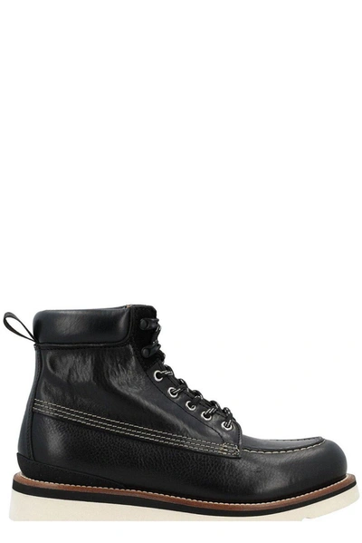 Woolrich Moc Toe Panelled Boots In Nero