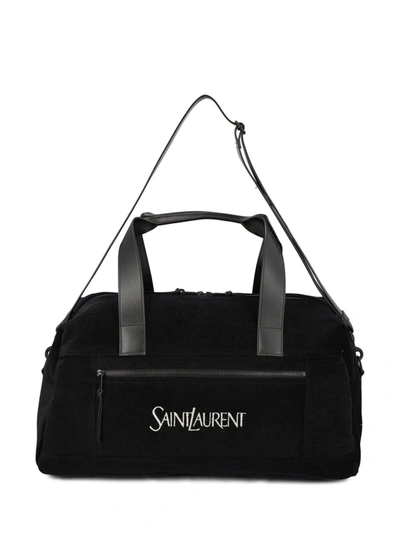 Saint Laurent Logo Jacquard Travel Bag In Nero Bianco