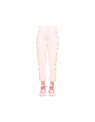 Balmain Jogging Trousers With Embossed Buttons In Pink