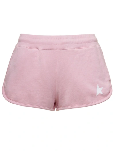 GOLDEN GOOSE GOLDEN GOOSE PINK SHORTS WITH CONTRASTING LOGO PRINT IN COTTON WOMAN