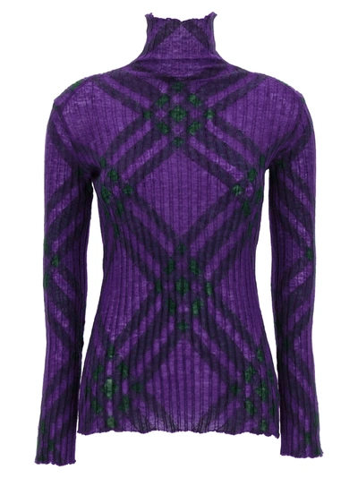 Burberry Check Sweater In Purple