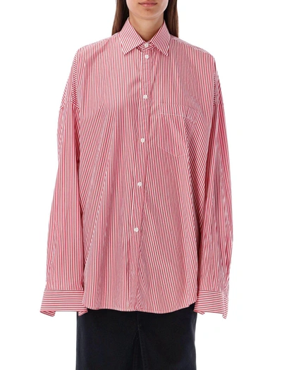 Balenciaga Striped Oversized Shirt In Rosso