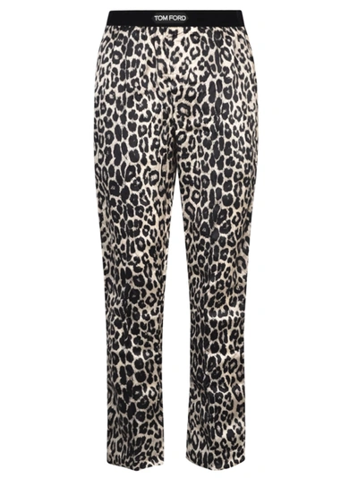Tom Ford Silk Pyjama Printed Trousers In Snow Leopard
