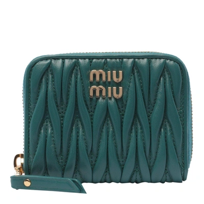 Miu Miu Logo Lettering Zip-around Wallet In Verde