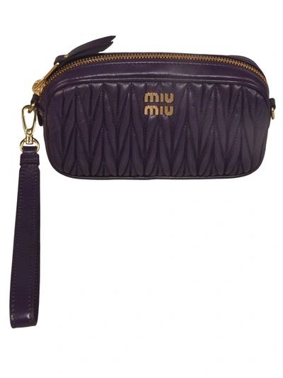 Miu Miu Logo-plaque Zipped Clutch Bag In Viola