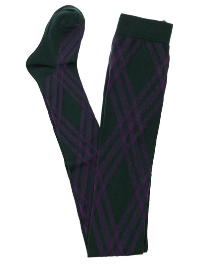 BURBERRY BURBERRY BLACK AND VIOLET THIGHTS WITH ARGYLE MOTIF IN WOOL BLEND WOMAN