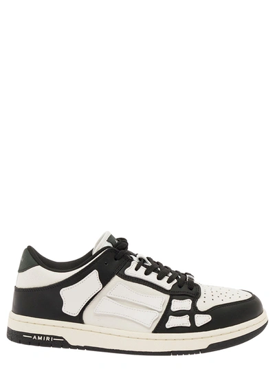 Amiri Skel Top Low White And Black Trainers With Skeleton Patch In Leather Man In White/black