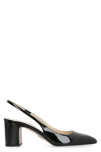 Prada Patent-leather Slingback Pumps In Black