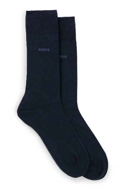 Hugo Boss Two-pack Of Regular-length Socks In A Cotton Blend In Dark Blue 401