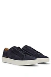Hugo Boss Suede Low-top Trainers With Branded Lace Loop In Blue
