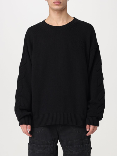 Off-white Sweater With Embossed Diagonal Motif In Black