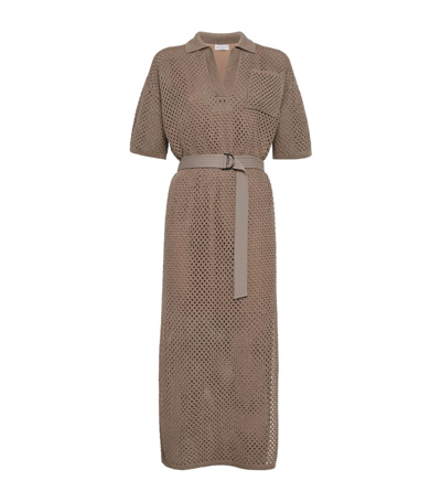 Brunello Cucinelli Knitted Belted Dress In Brown