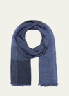 Brunello Cucinelli Colour-block Silk And Linen-blend Scarf In Cy008 Denim Navy