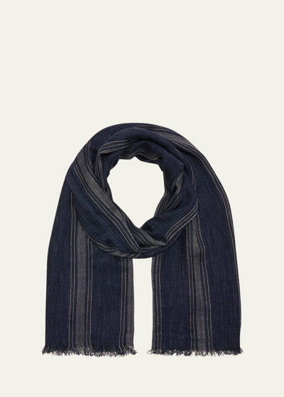 Brunello Cucinelli Men's Silk-linen Stripe Scarf In Cau31 Blue White