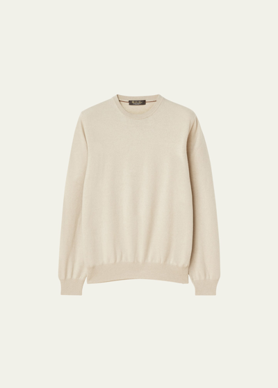 Loro Piana Men's Baby Cashmere Crewneck Sweater In Natural Melange