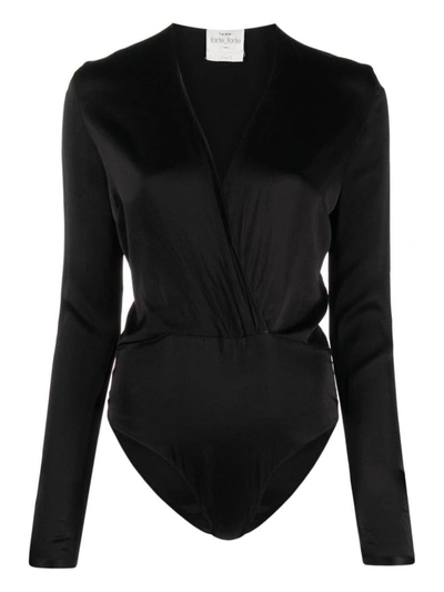 Forte Forte V-neck Satin-finish Bodysuit In Black