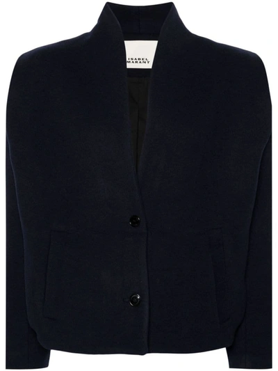 Isabel Marant Drogo Buttoned Wool Blend Jacket In Blue