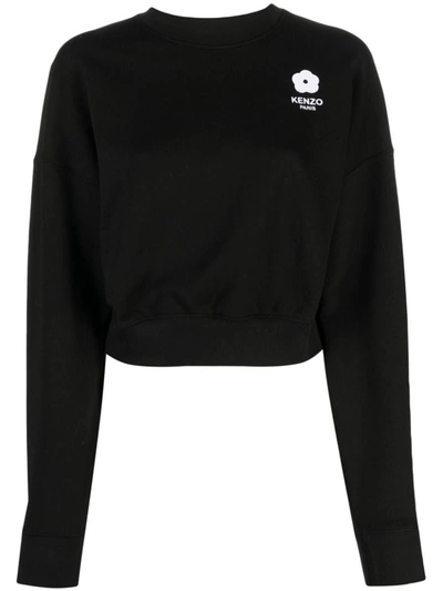 Kenzo Sweatshirt Cropped Brodé 'boke Flower 2.0' Femme Noir In Black