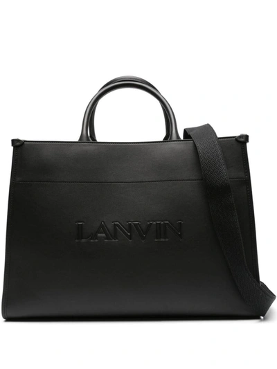 Lanvin Logo-embossed Leather Tote Bag In 10 Black